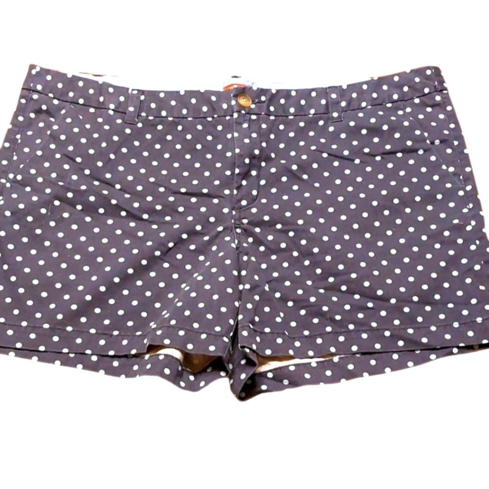 Merona Mid Rise Khaki Shorts 18 Navy Blue with Green Polka Dots Vintage Y2K